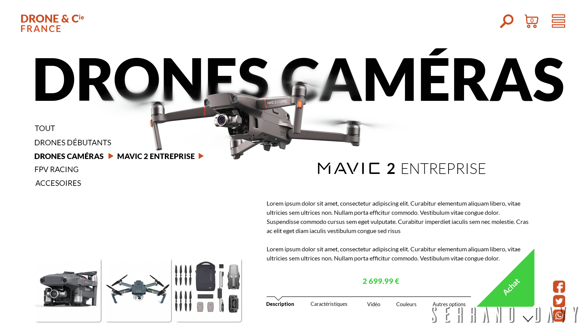 Template de la page produit d'un site projet concept