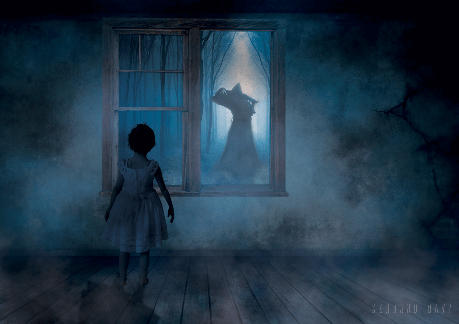 Photomontage exercice fillette de nuit